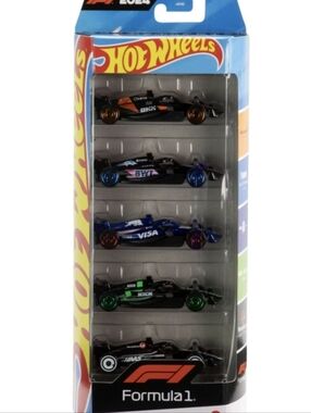 Formula 1 5-Pack Toy Cars - Black with Multicolor Wheels